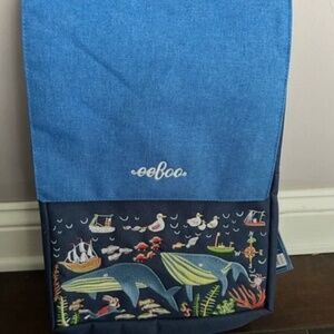Eeboo happy whales book bag, backpack blue embroidered Sea animals NEW w/tags